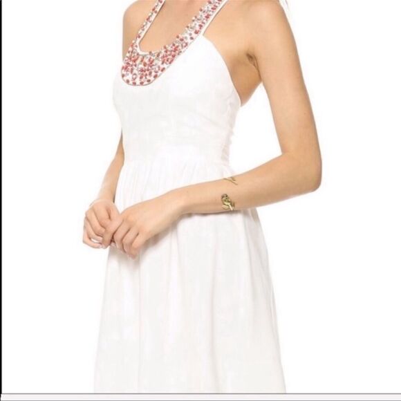 Shoshanna Elenee Beaded Neck Halter Dress White Size 10 - Picture 3 of 14